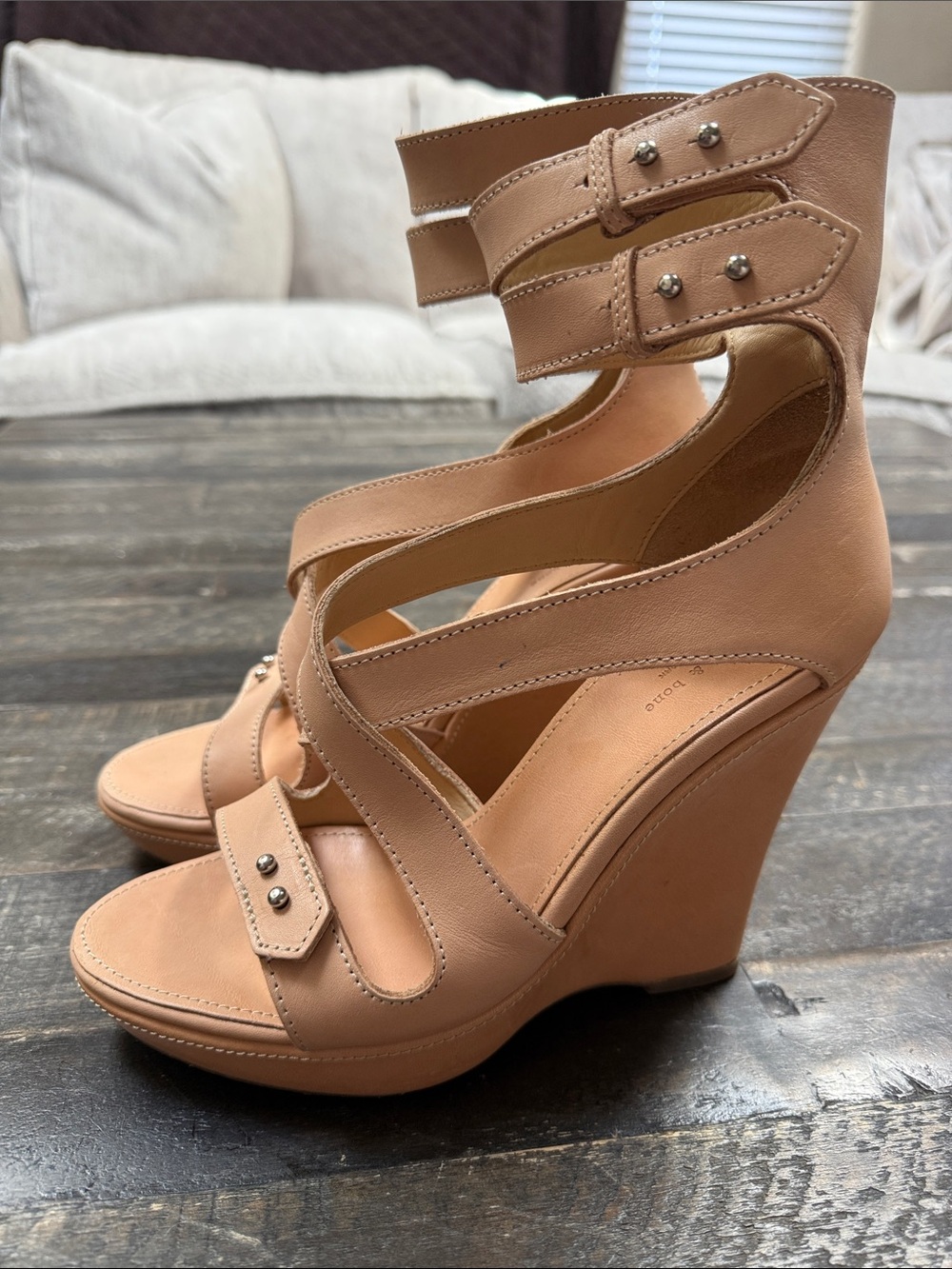Rag & Bone Tan Strappy High Heel Wedge Sandals Size8